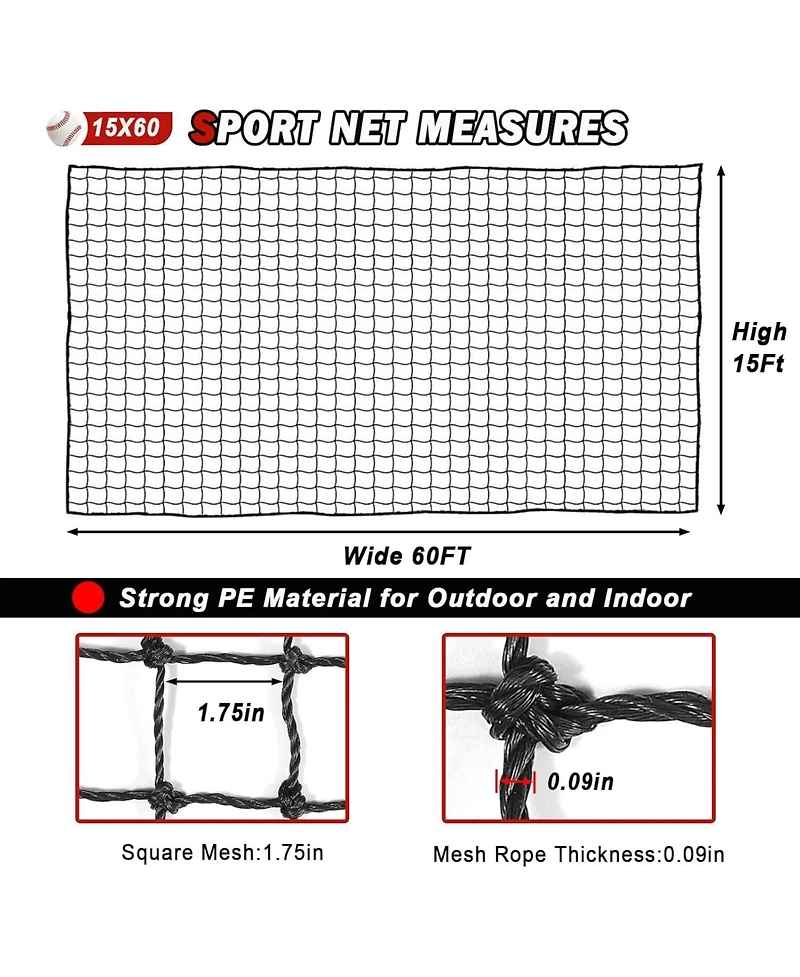 Aoligeijs Baseball Softball Backstop Nets,Sports Net,Sports Netting Barrier,Sports Netting for Backyard,Twisted Knotted Pe Net