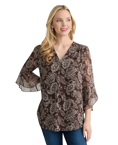 Jones New York Women's Printed V-Neck Top