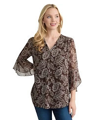 Jones New York Women's Printed V-Neck Top