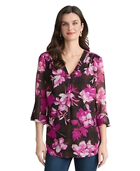 Jones New York Women's Printed V-Neck Top