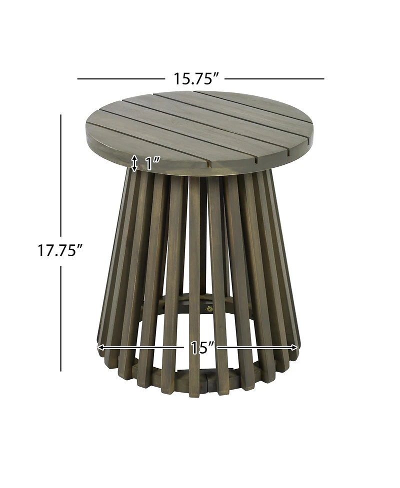 Flynama Outdoor Acacia Wood Conversation Set 2 Club Chairs with Foldable End Table Grey Finish Cream Cushion for Garden Patio Deck