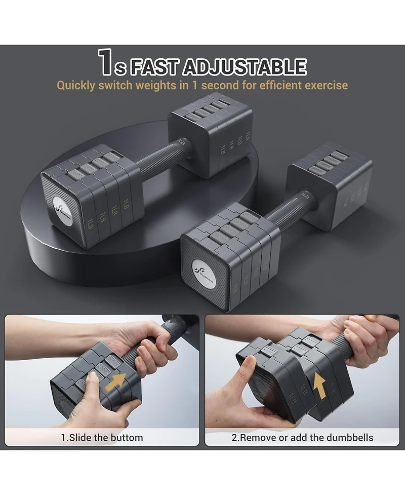 Sportneer Adjustable Dumbbells Hand Weights Set 5 in 1 10 Lb Set of 2 Fast Adjust Free Weights for Women Men Home Gym Exercise Strength