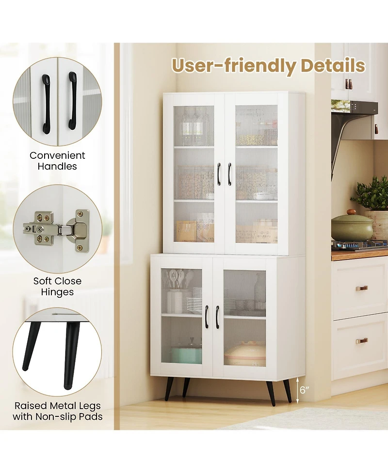 Gouun Tall Kitchen Pantry Cabinet with 4 Transparent Doors