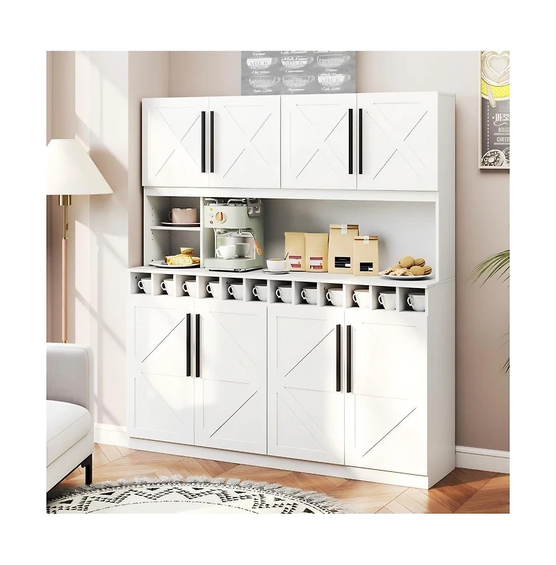 Gouun 70 in Farmhouse Pantry Cabinet Kitchen Buffet Hutch with 4 Cabinets