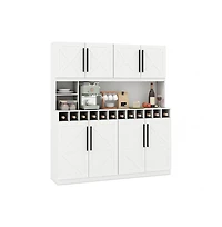 Gouun 70 in Farmhouse Pantry Cabinet Kitchen Buffet Hutch with 4 Cabinets