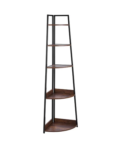 Gouun 5-Tier Corner Shelf, Corner Bookshelf with Metal Frame and Wooden Shelves