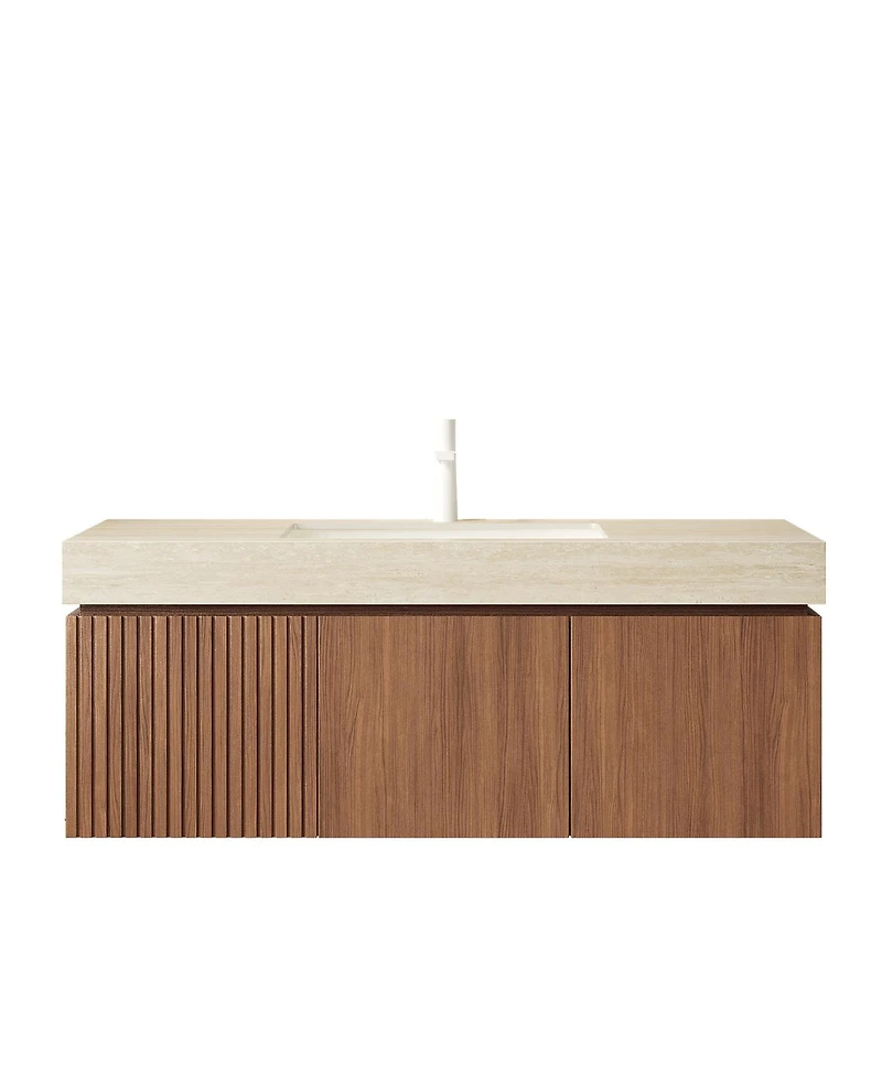 Sillysis Modern Floating Bathroom Vanity with Sintered Stone Top, Undermount Sink, Soft Close Drawer and Ample Storage