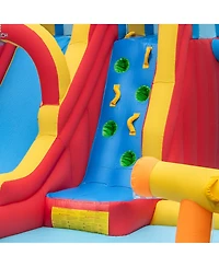 Gymax Inflatable Water Slide with Long Slide Climbing Wall Splash Pools without Blower