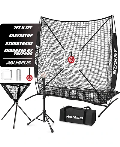Aoligeijs Baseball Softball Practice Net with Batting Tee and Ball Caddy, Bonus Strike Zone Target and Bow Frame