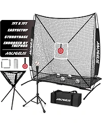 Aoligeijs Baseball Softball Practice Net with Batting Tee and Ball Caddy, Bonus Strike Zone Target and Bow Frame
