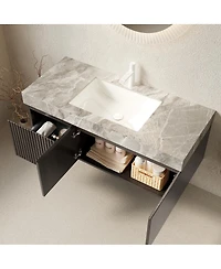 Sillysis Floating Bathroom Vanity with Italian Sintered Stone Top, Plywood Cabinet, Ceramic Sink, Soft Close Storage