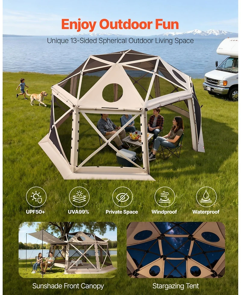 15 x 15 Ft Pop-Up Spherical Gazebo Screen Tent for 12-15 People