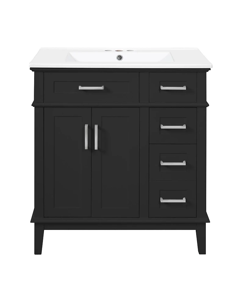 Sillysis 30 Inch Modern Bathroom Vanity with Ceramic Sink, Solid Wood Mdf Freestanding Cabinet, Soft Close Drawers for Small Spaces