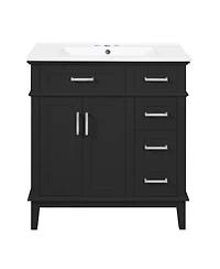Sillysis 30 Inch Modern Bathroom Vanity with Ceramic Sink, Solid Wood Mdf Freestanding Cabinet, Soft Close Drawers for Small Spaces