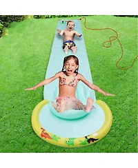 Hoovy Giant 16 Foot Kids Backyard Water Splash Slip and Slide Toy with Bodyboard