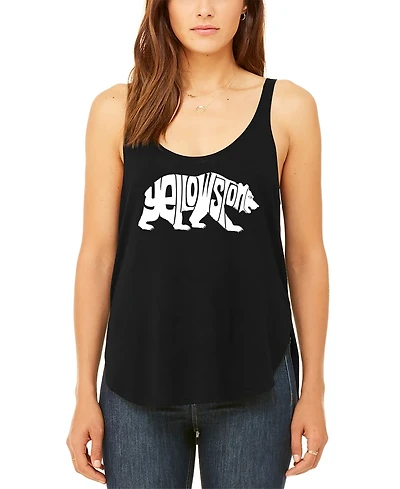La Pop Art Women's Yellowstone Bear Premium Word Flowy Tank Top