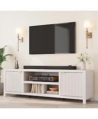 gaomon Fluted Tv Stand for 75plus Inch, Modern Entertainment Center with 2-Tier Storage & Adjustable Shelves, Media Console Cabinet