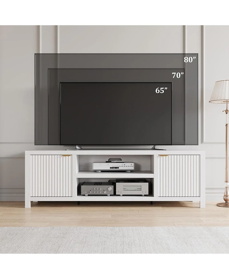 gaomon Fluted Tv Stand for 75plus Inch, Modern Entertainment Center with 2-Tier Storage & Adjustable Shelves, Media Console Cabinet