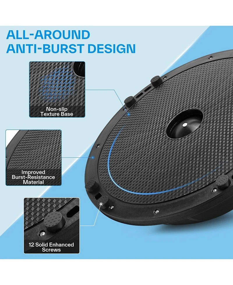 Sportneer Half Balance Ball Inflatable with Resistance Bands Pump Non Slip for Stability Core Physical Therapy Home Gym