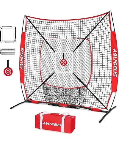 Aoligeijs Baseball Softball Practice Net,Pitching Net,Batting Net,with Bonus Strike Zone,Target and Bow Frame,for Hitting,Pitching,Catching