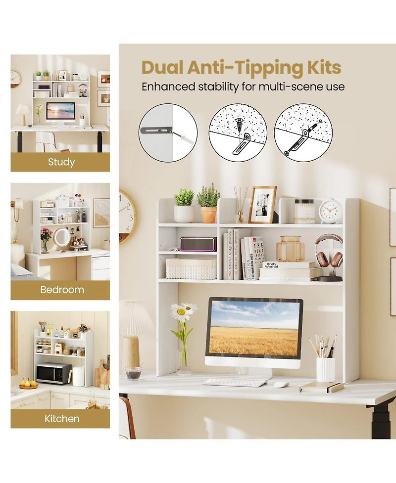 Gouun Desktop Bookshelf Countertop Storage Hutch with 6 Adjustable Shelves, 37 x 9.5 x 33.5