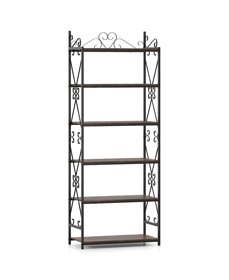 Gouun 6-Tier Industrial Bookshelf with Metal Frame and Anti-Tipping Kits, 27.5 x 14 x 71.5