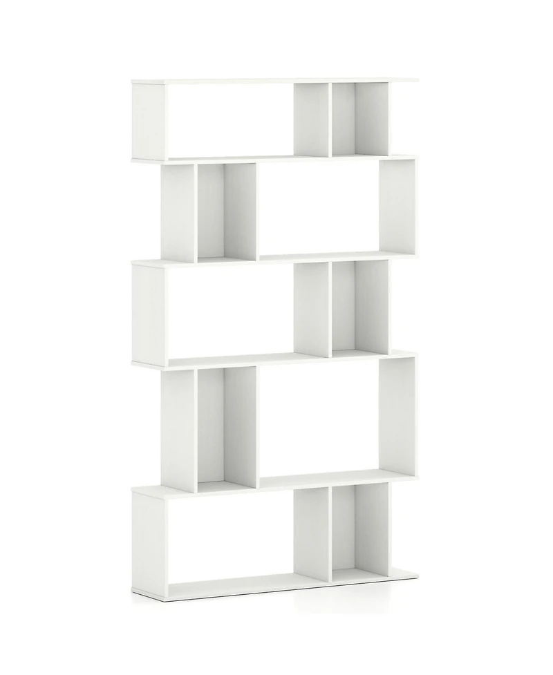 Gouun 5-Tier Geometric Bookshelf with Open and Closed-Back Cubes, 35.5 x 8.5 x 62