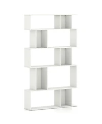Gouun 5-Tier Geometric Bookshelf with Open and Closed-Back Cubes, 35.5 x 8.5 x 62
