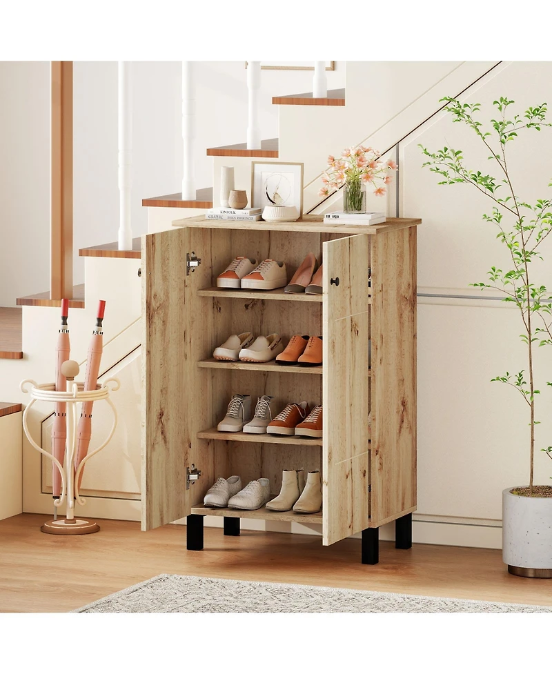 Gouun 4-Tier Shoe Cabinet with 2 Doors and Removable Shelves