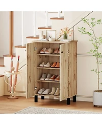 Gouun 4-Tier Shoe Cabinet with 2 Doors and Removable Shelves