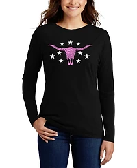La Pop Art Women's Cowgirl Cowskull Word Flowy T-Shirt