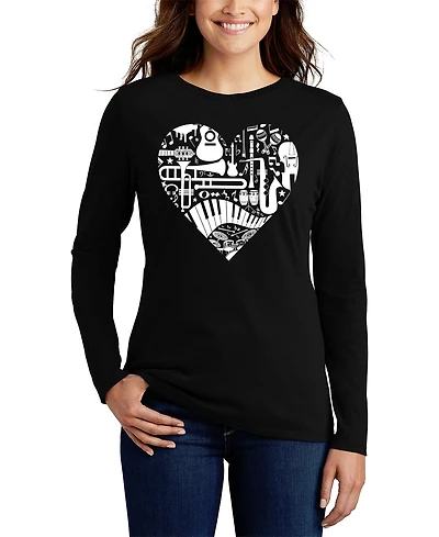 La Pop Art Women's Musical Instrument Heart Word Flowy T-Shirt