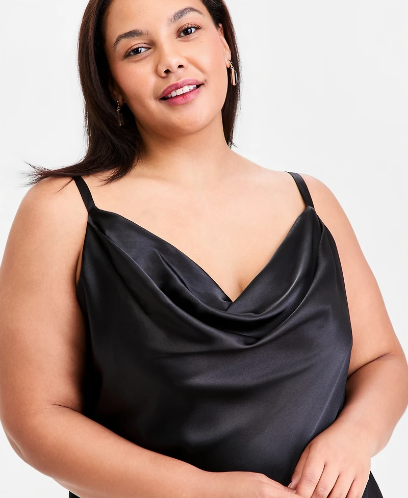Morgan & Company Trendy Plus Cowlneck Satin Gown