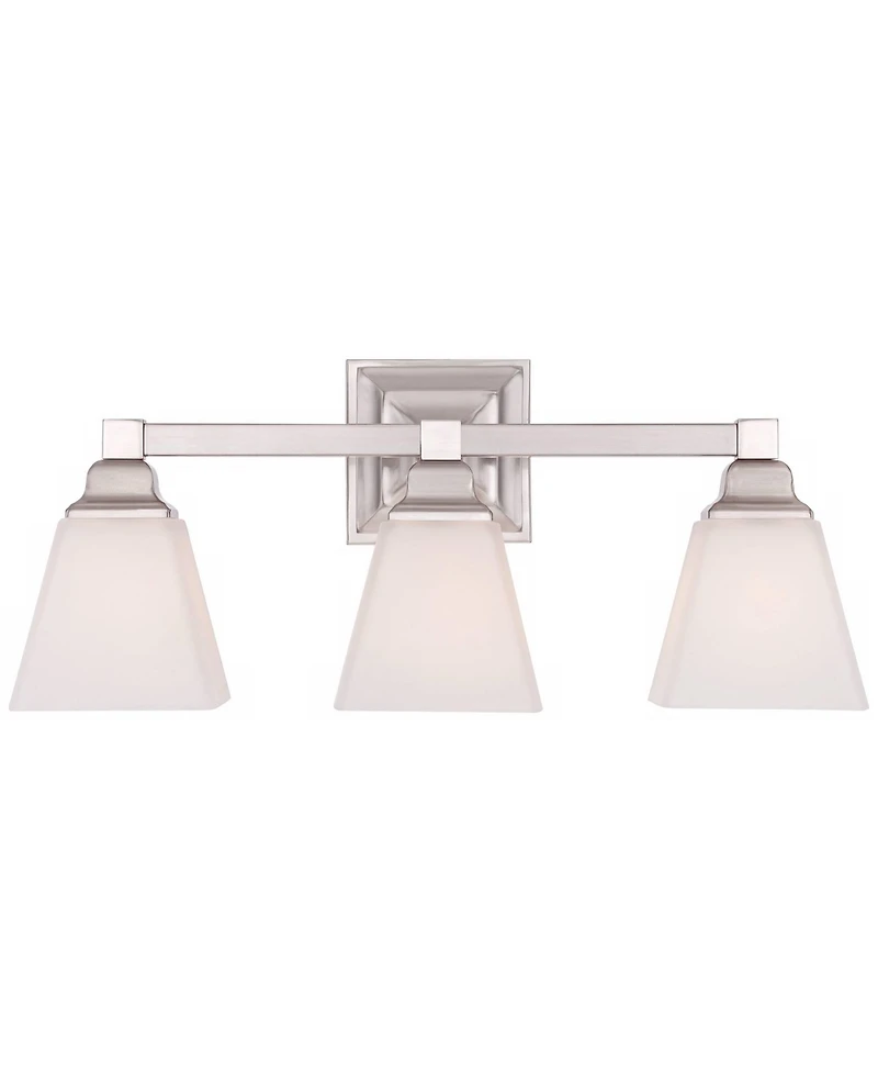 Mencino-Opal Wall Mount Light Satin Nickel Silver Metal Hardwired 20" Wide 3-Light Fixture Etched White Glass Shade for Bathroom Vanity Mirror House H