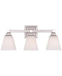 Mencino-Opal Wall Mount Light Satin Nickel Silver Metal Hardwired 20" Wide 3-Light Fixture Etched White Glass Shade for Bathroom Vanity Mirror House H