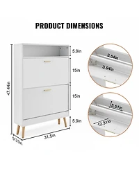 Gouun Slim Shoe Cabinet with 2 Flip Drawers and Top Cubby