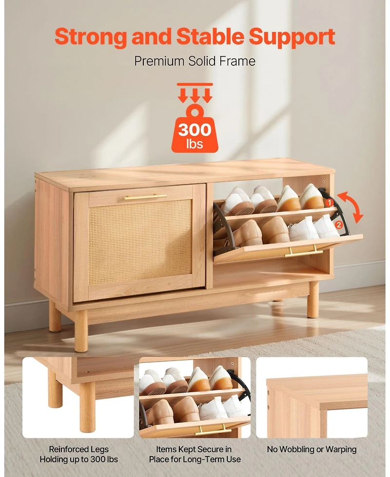 Gouun Rattan-Style Entryway Shoe Bench with Flip Drawers