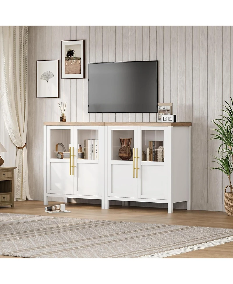 gaomon Sideboard Buffet Cabinet with Two Glass Doors Compact Modern Farmhouse Storage