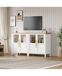 gaomon Sideboard Buffet Cabinet with Two Glass Doors Compact Modern Farmhouse Storage