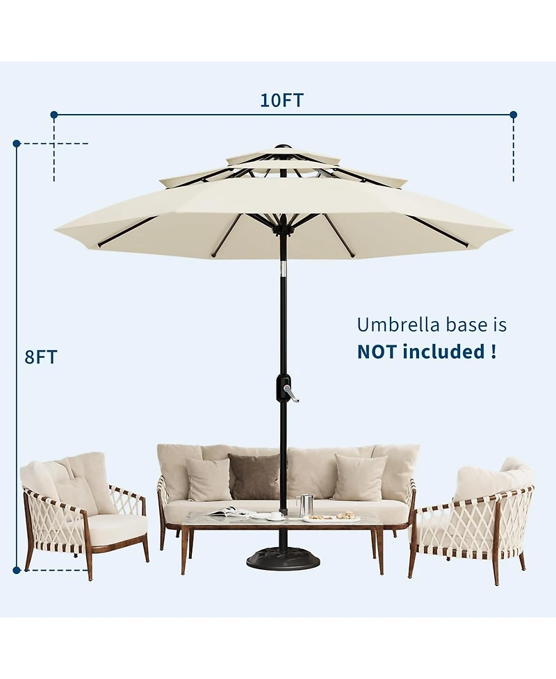 gaomon 10Ft 3-Tier Patio Umbrella, Outdoor Table Umbrella with Vents, Easy Crank and Push Button Tilt, Market 8 Sturdy Ribs for Pool