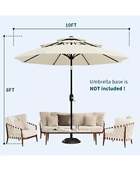 gaomon 10Ft 3-Tier Patio Umbrella, Outdoor Table Umbrella with Vents, Easy Crank and Push Button Tilt, Market 8 Sturdy Ribs for Pool