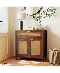 Gouun Sideboard Storage Cabinet with Rattan Doors and Drawer, 31 x 14.5 x 32 in