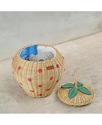 Momiji Strawberry Handcrafted Rattan Storage Basket with fabric lining