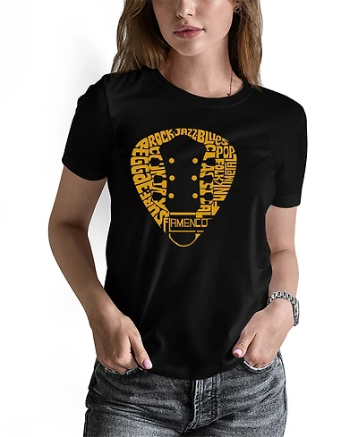 La Pop Art Women's Guitar Pick Genres Word Pullover Top