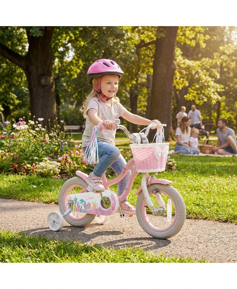 Slickblue Adjustable Kids Bike with Front Basket and Streamers