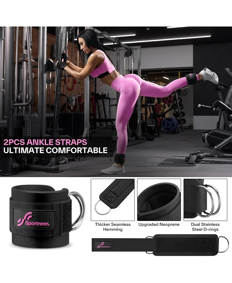 Sportneer Barbell Pad Set, 10 Pc Squat Pad Kit with Ankle Straps, Lifting Straps & Bands