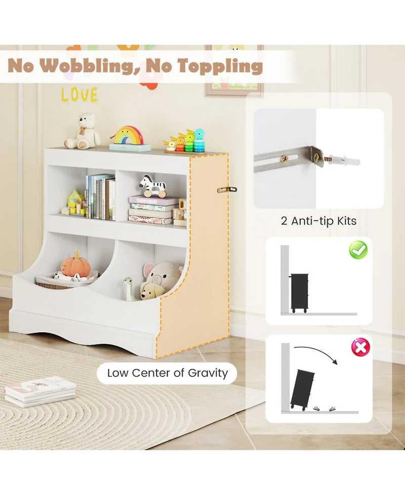 Gouun 4-Cubby Kids Bookcase and Toy Organizer with Spacious Countertop