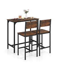 Sugift 3 Piece Bar Table Set with Backrest and Footrest for Small Space