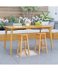 Sugift 24-Inch Outdoor Wood Bar Stools Set of 2 with Round Seat and Footrest