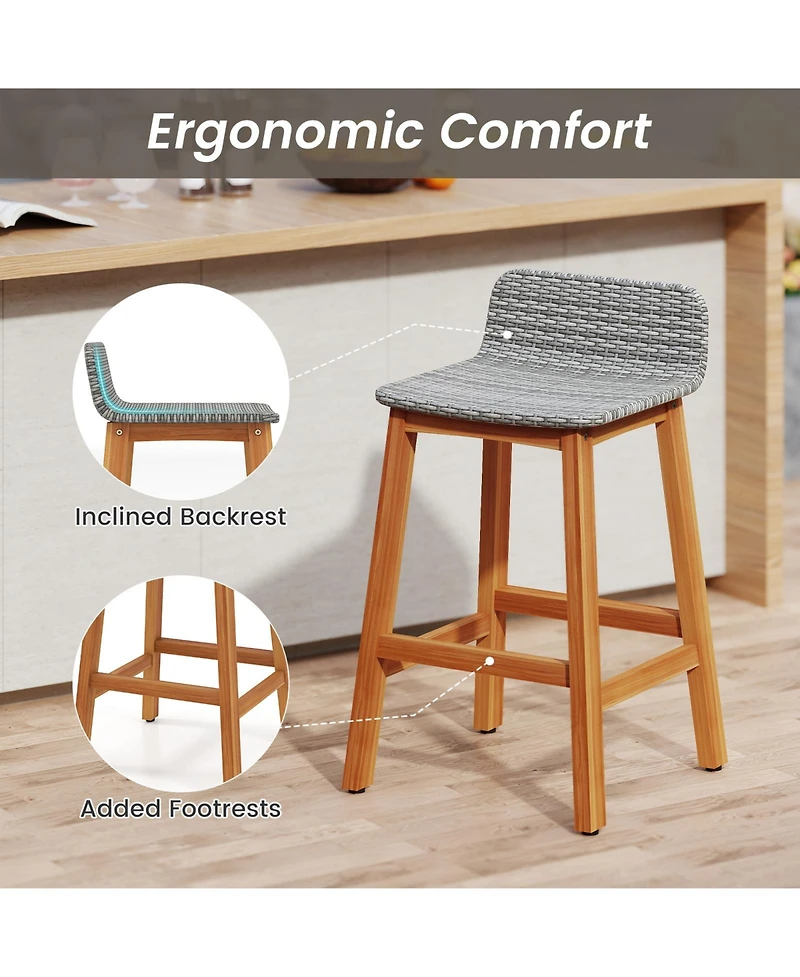 Sugift Solid Acacia Wood Bar Stools Set of 2 with Backrests and Footrests for Porch